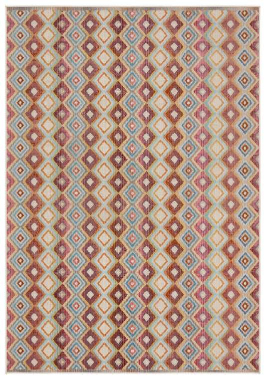 Manor Indoor and Outdoor Trellis Mid-Century Modern Multicolor and Blue Area Rug