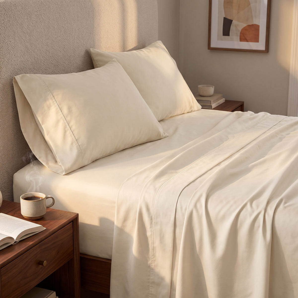 Calla Cotton Ivory Sheet Set in a room