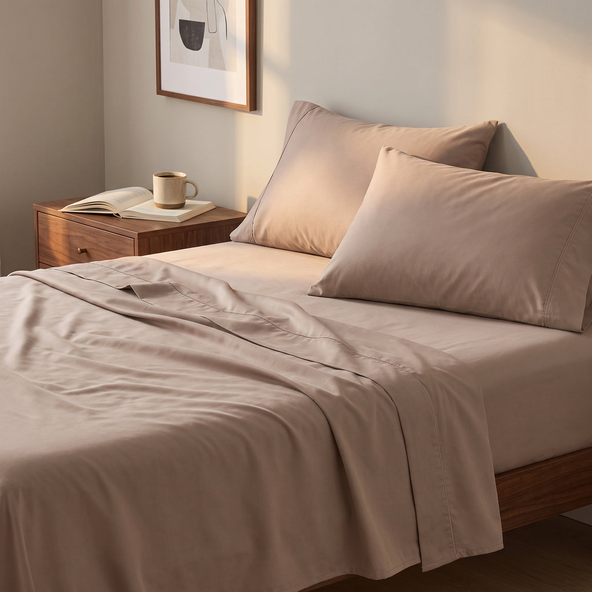 Calla Cotton Brown Sheet Set in a room