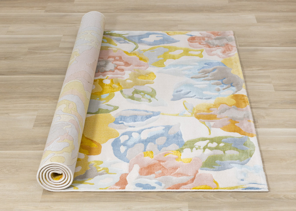 Contemporary Botanical Yellow Area Rug