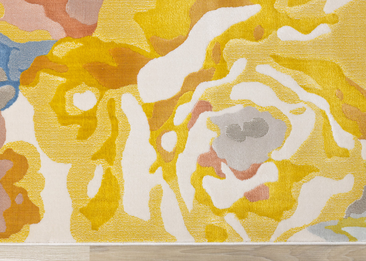 Contemporary Botanical Yellow Area Rug