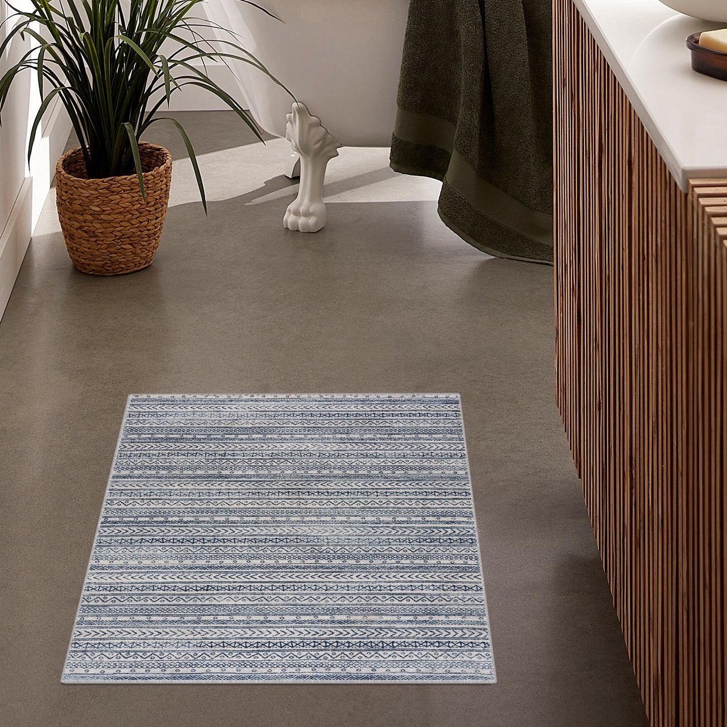 Tapis bleu contemporain Havana Boho