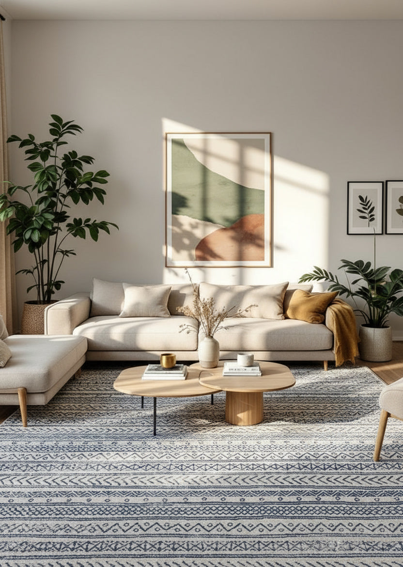 Alfombra de Interior Azul Contemporánea Azura Boho