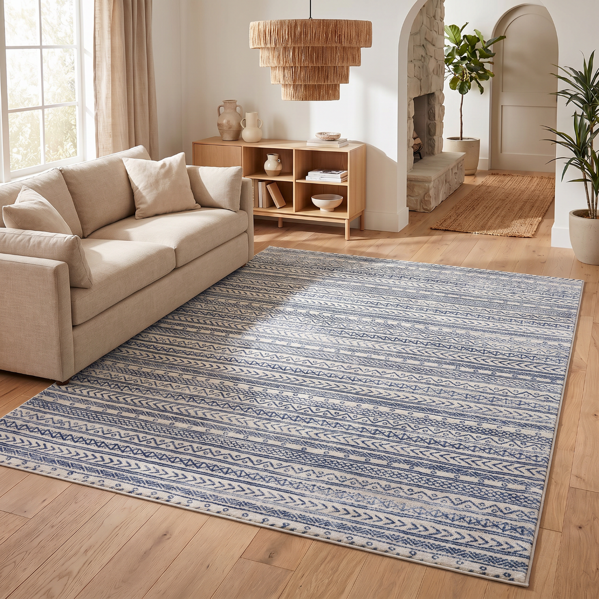 Azura Boho Contemporary Blue Indoor Rug