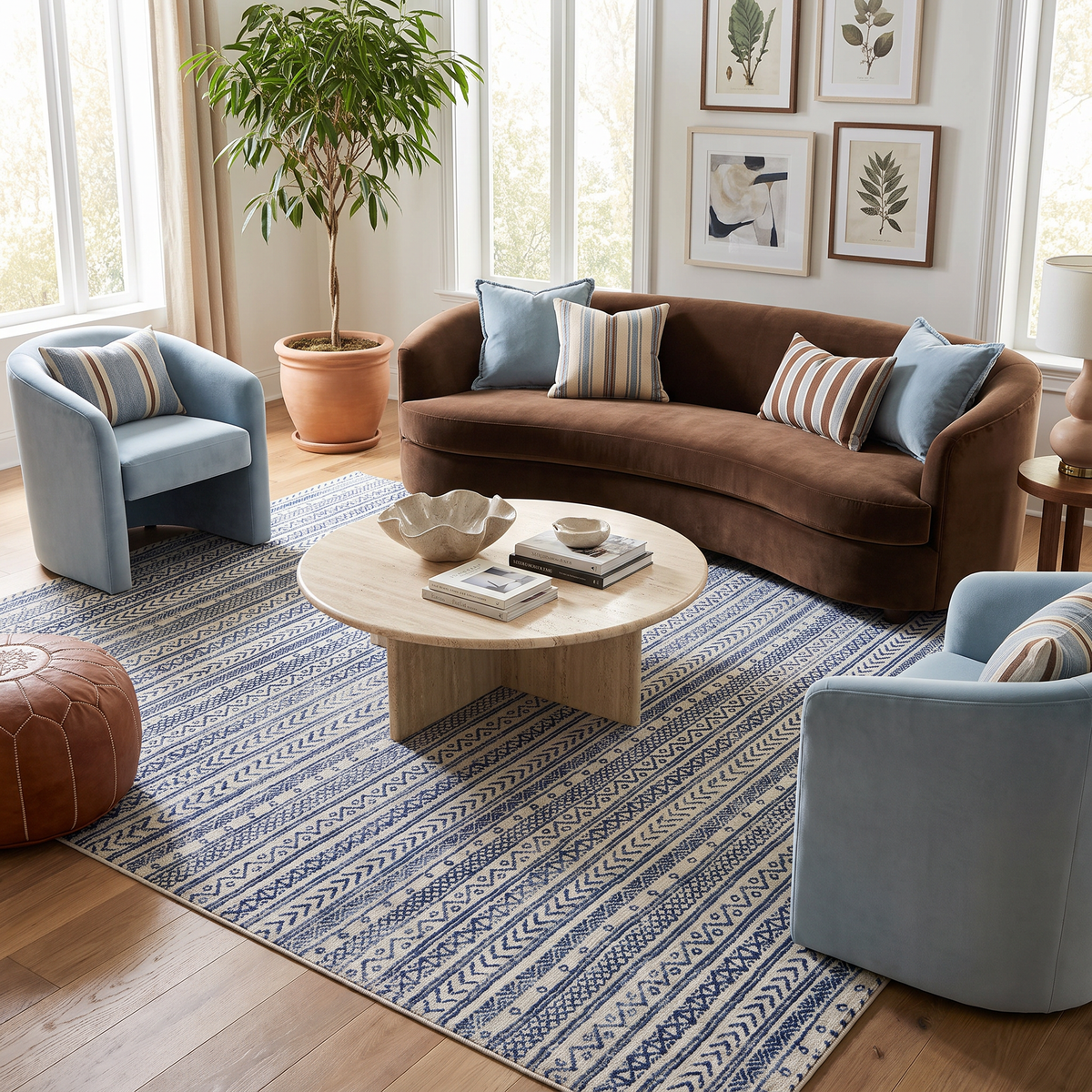 Azura Boho Contemporary Blue Indoor Rug