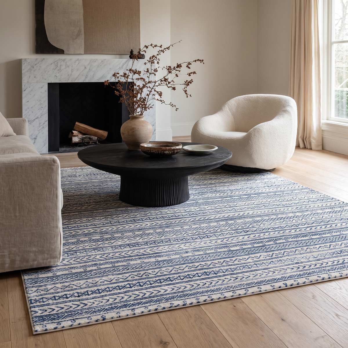 Azura Boho Contemporary Blue Indoor Rug