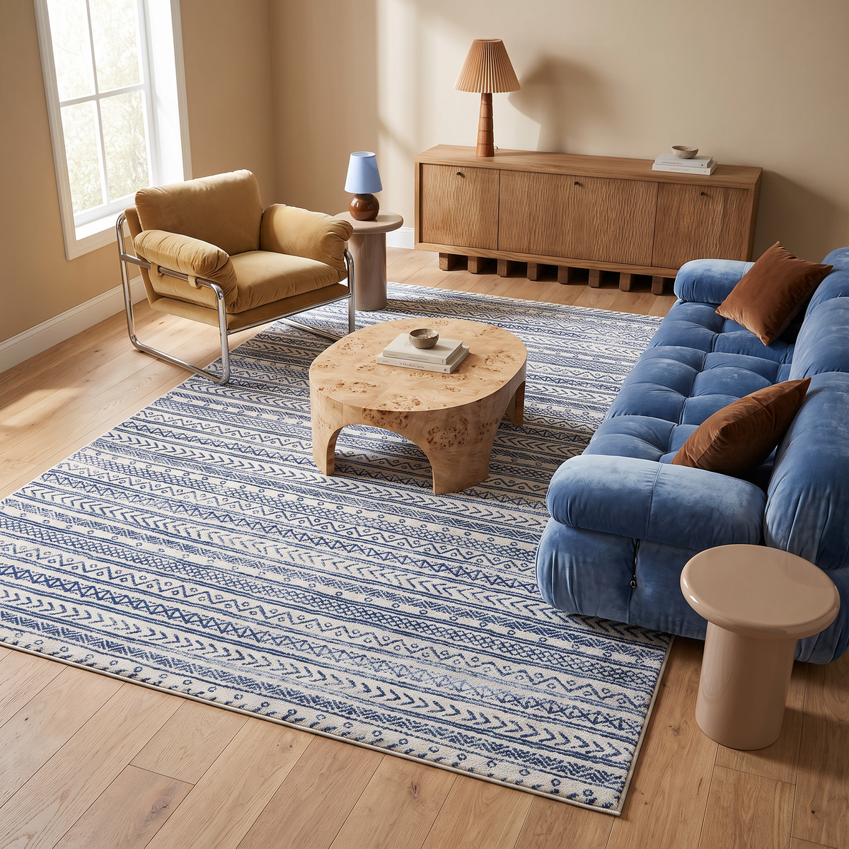 Azura Boho Contemporary Blue Indoor Rug