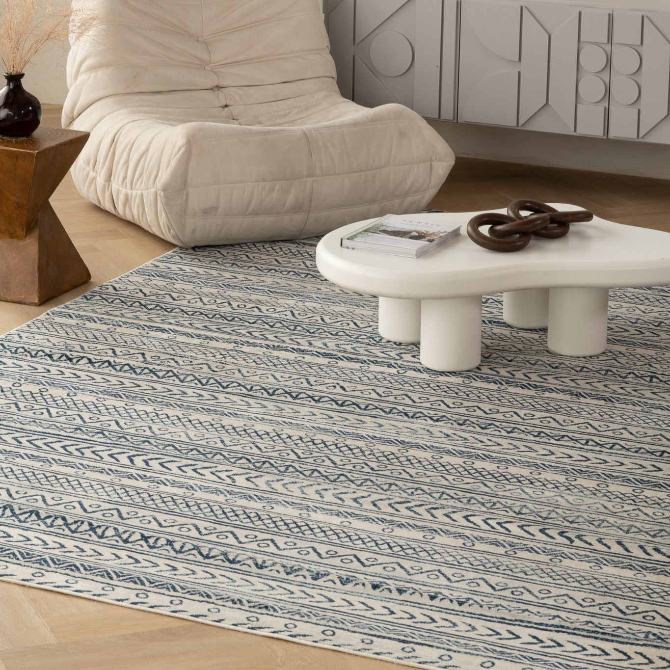 Tapis bleu contemporain Havana Boho