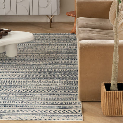 Tapis bleu contemporain Havana Boho