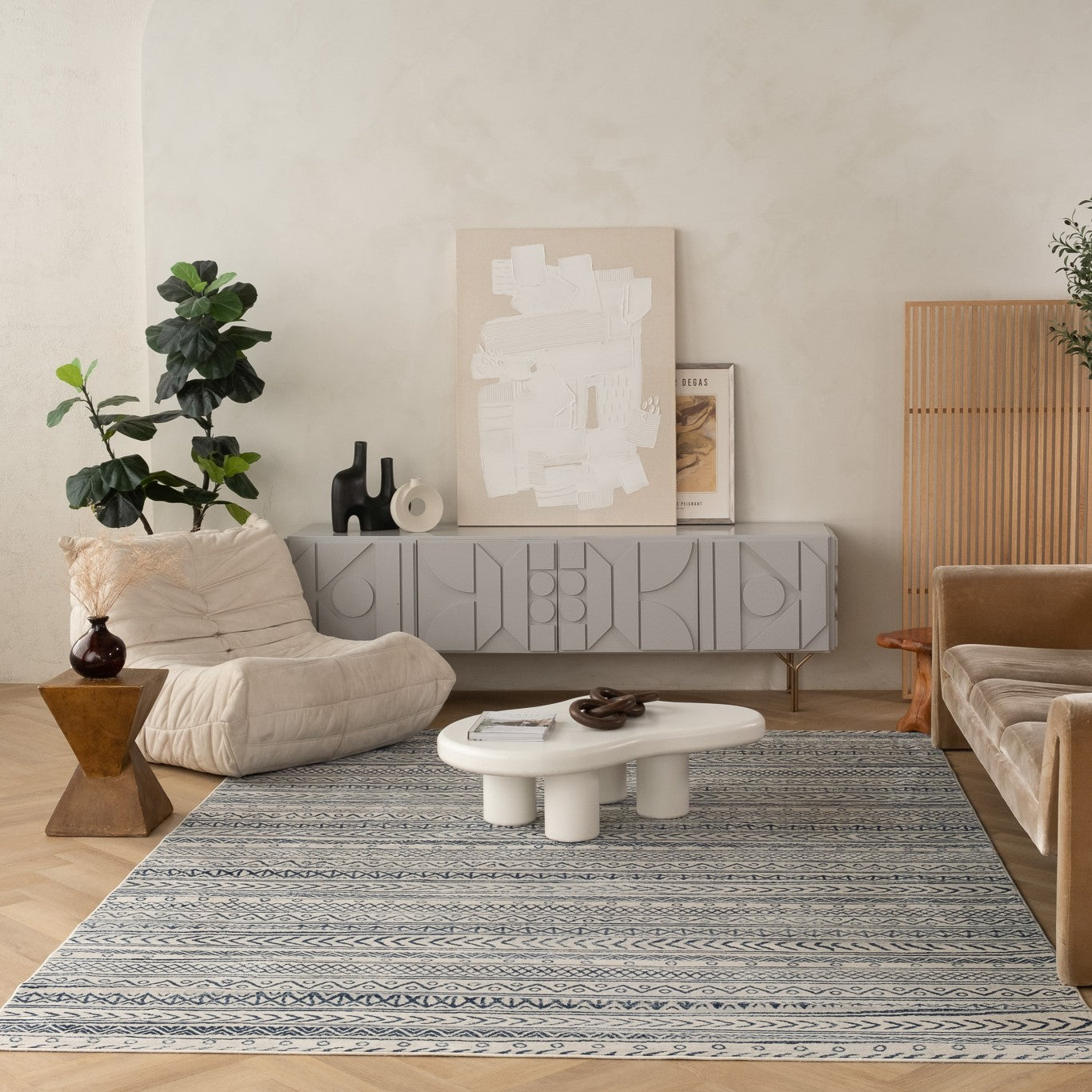Tapis bleu contemporain Havana Boho