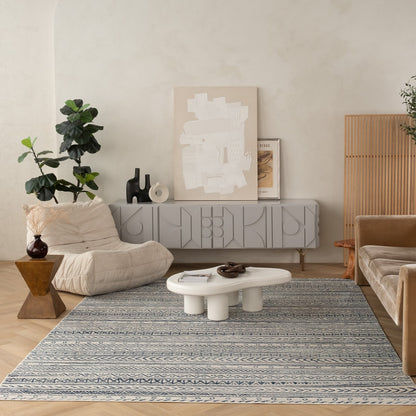 Tapis bleu contemporain Havana Boho