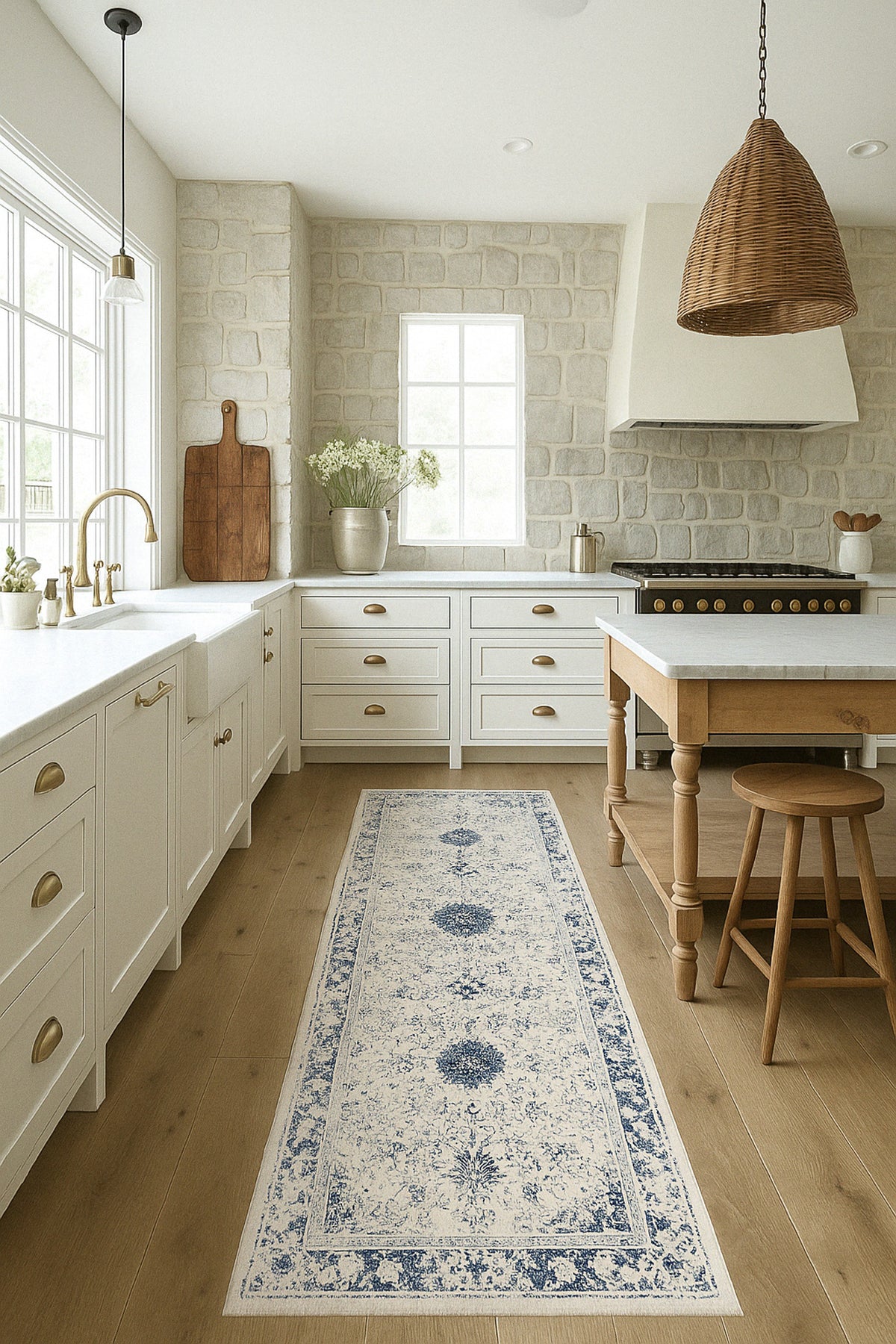 Naveen Floral Medallion Contemporary Navy Blue and Cream Indoor Rug
