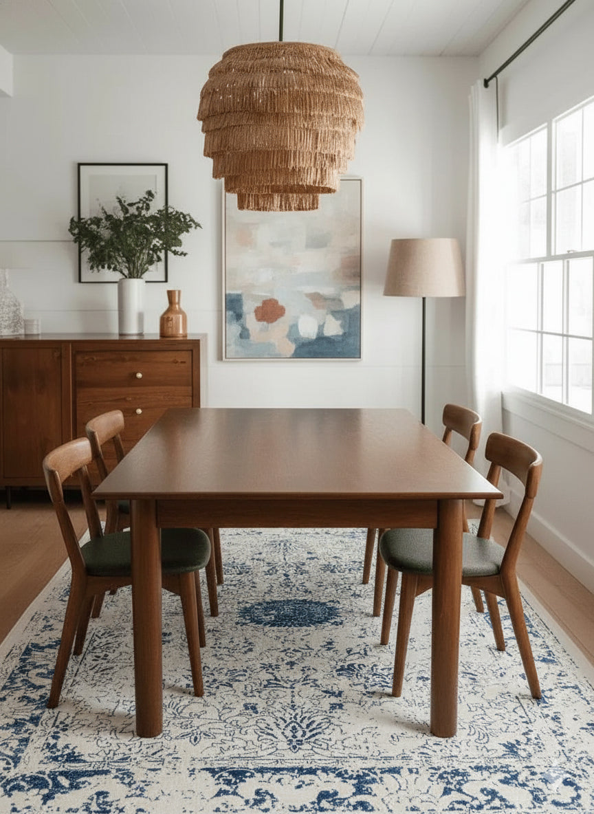 Naveen Floral Medallion Contemporary Navy Blue and Cream Indoor Rug