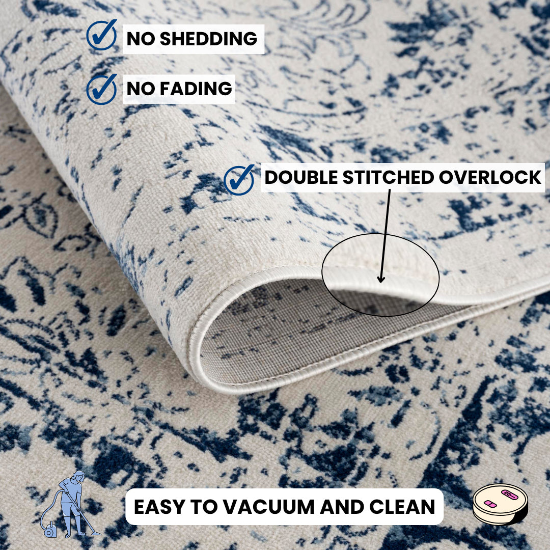 Naveen Floral Medallion Contemporary Navy Blue and Cream Indoor Rug