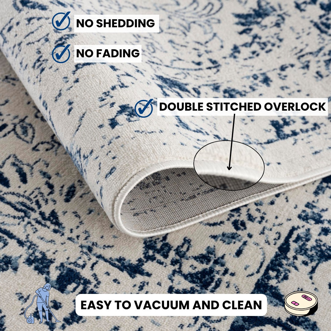 Tapis bleu contemporain transitionnel Havana