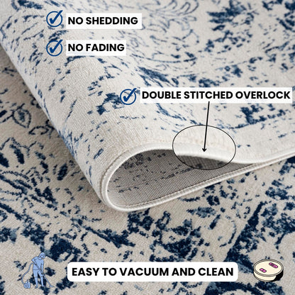 Tapis bleu contemporain transitionnel Havana