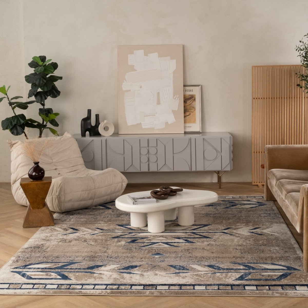 Alfombra de interior Nava Suroeste Contemporánea Azul y Beige