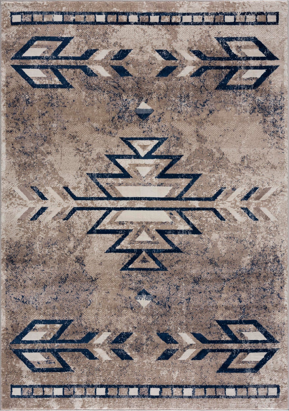 Nava Southwestern Contemporary Blue and Beige Indoor Rug