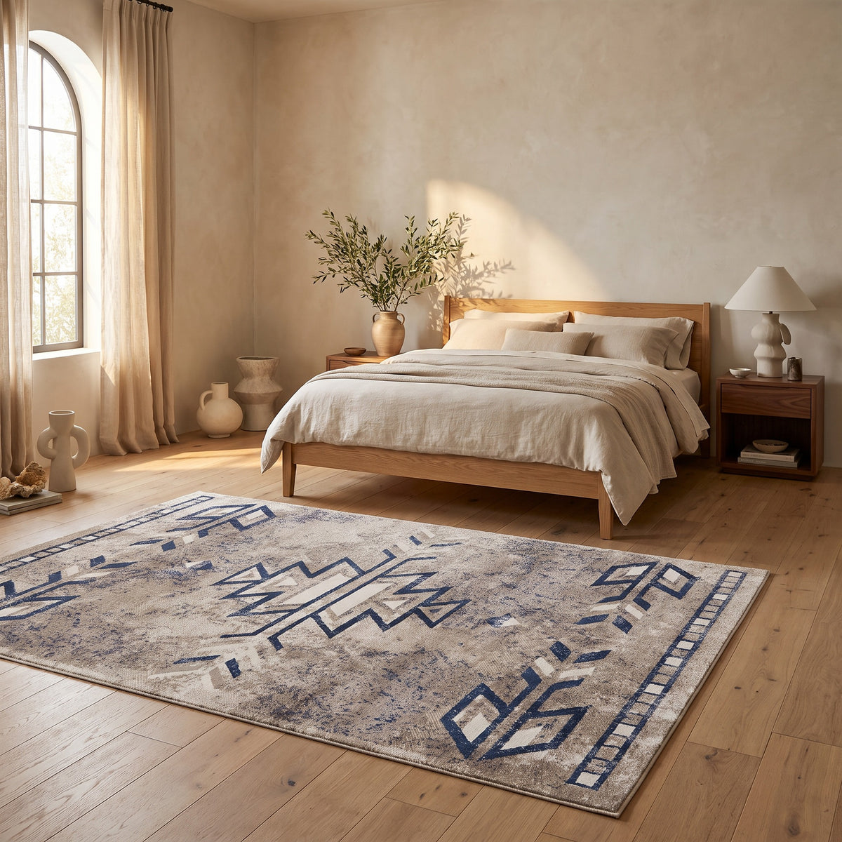 Nava Southwestern Contemporary Blue and Beige Indoor Rug