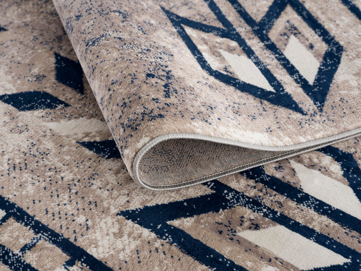 Nava Southwestern Contemporary Blue and Beige Indoor Rug