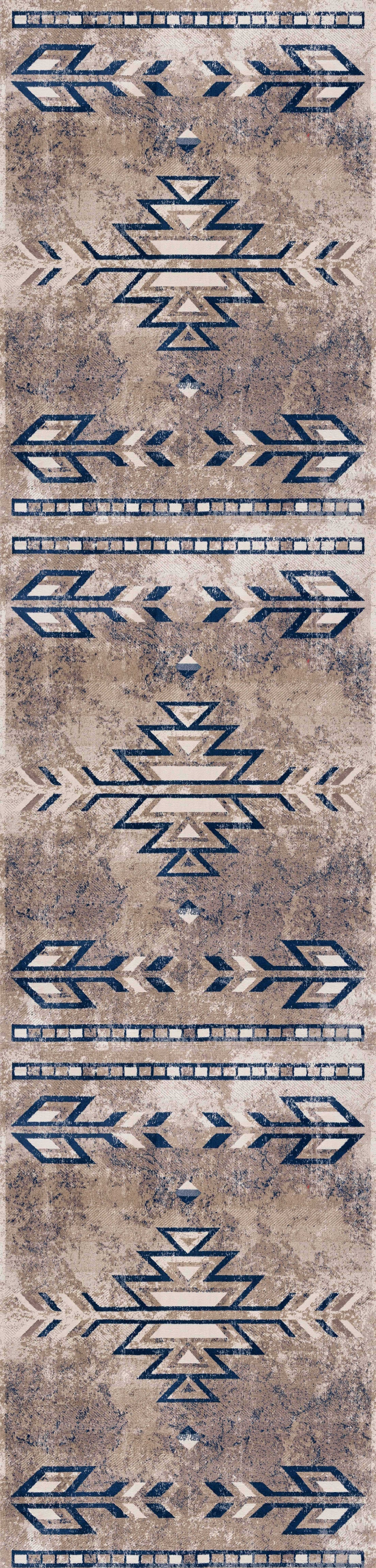 Nava Southwestern Contemporary Blue and Beige Indoor Rug