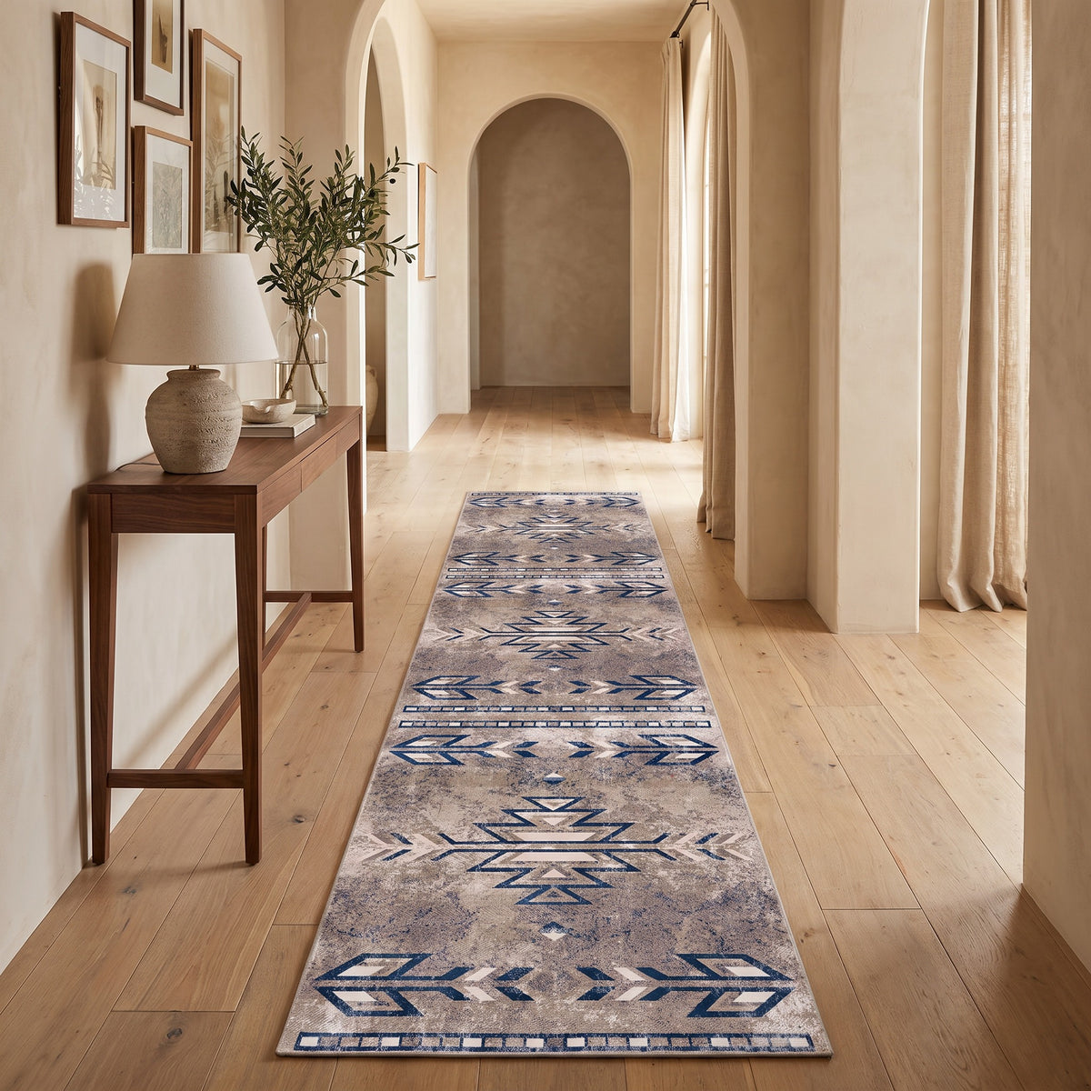 Nava Southwestern Contemporary Blue and Beige Indoor Rug