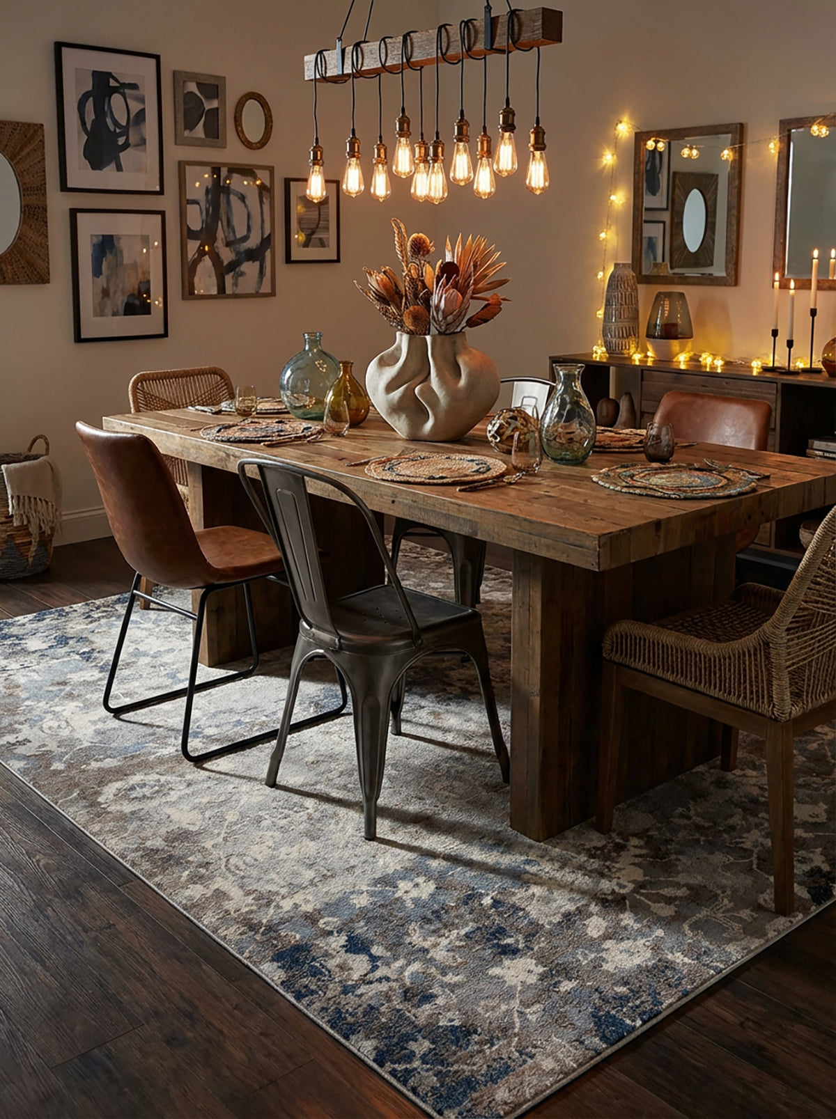 Sahir Oriental Contemporary Blue Indoor Rug