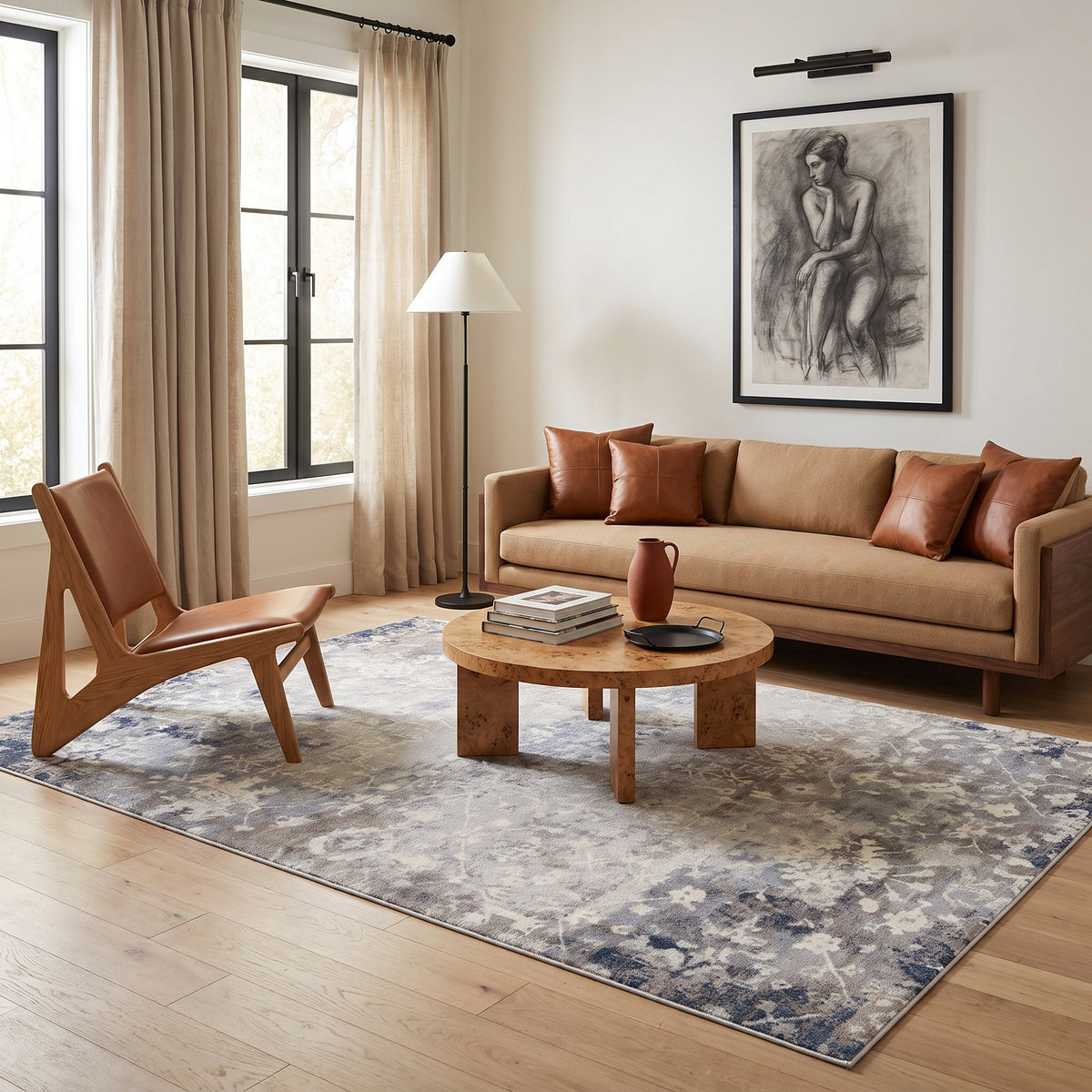 Sahir Oriental Contemporary Blue Indoor Rug