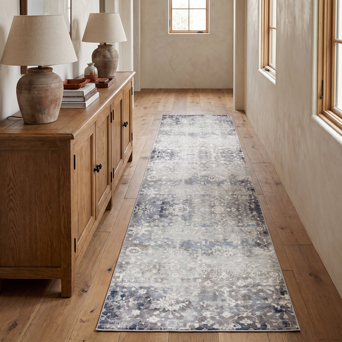 Sahir Oriental Contemporary Blue Indoor Rug