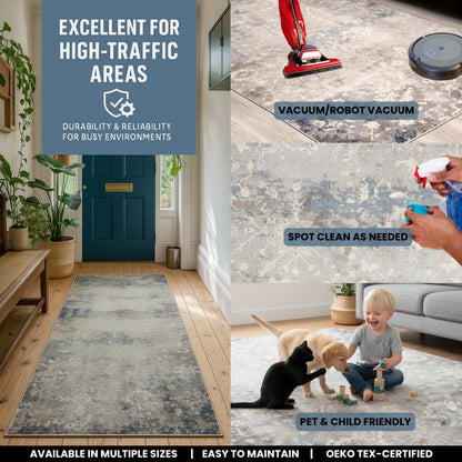 Sahir Oriental Contemporary Blue Indoor Rug