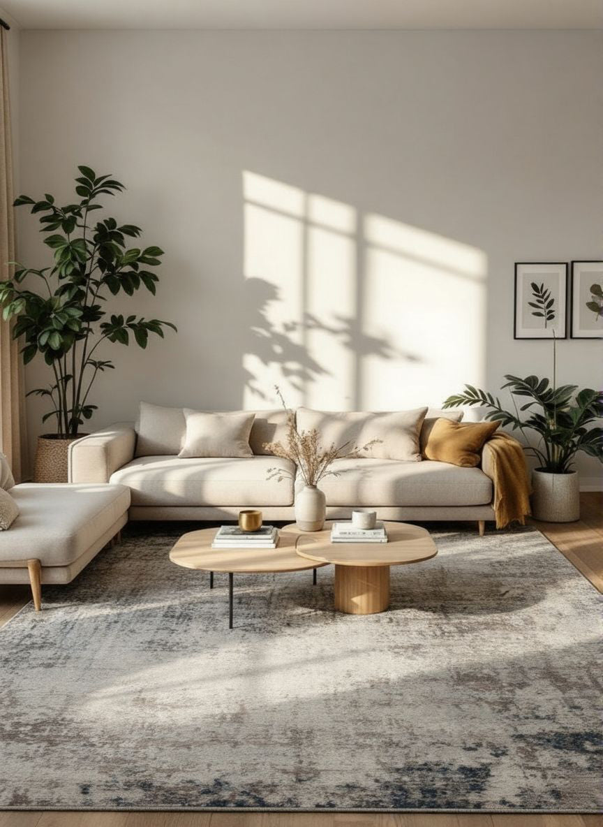 Tapis bleu contemporain abstrait Havana