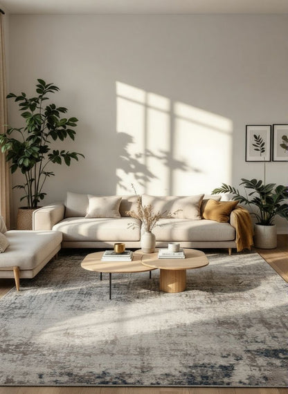 Tapis bleu contemporain abstrait Havana