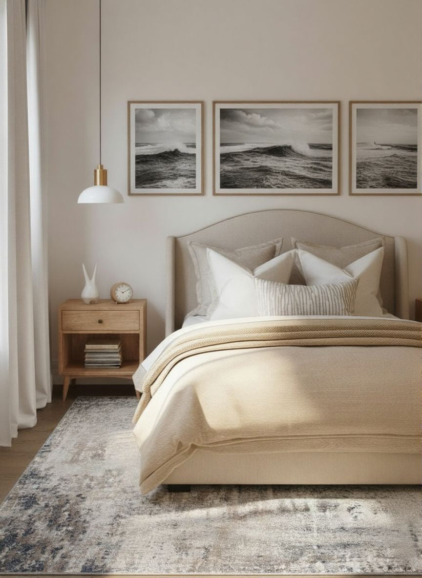 Tapis bleu contemporain abstrait Havana