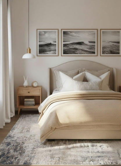 Tapis bleu contemporain abstrait Havana