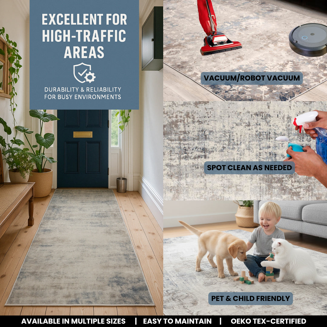 Tapis bleu contemporain abstrait Havana