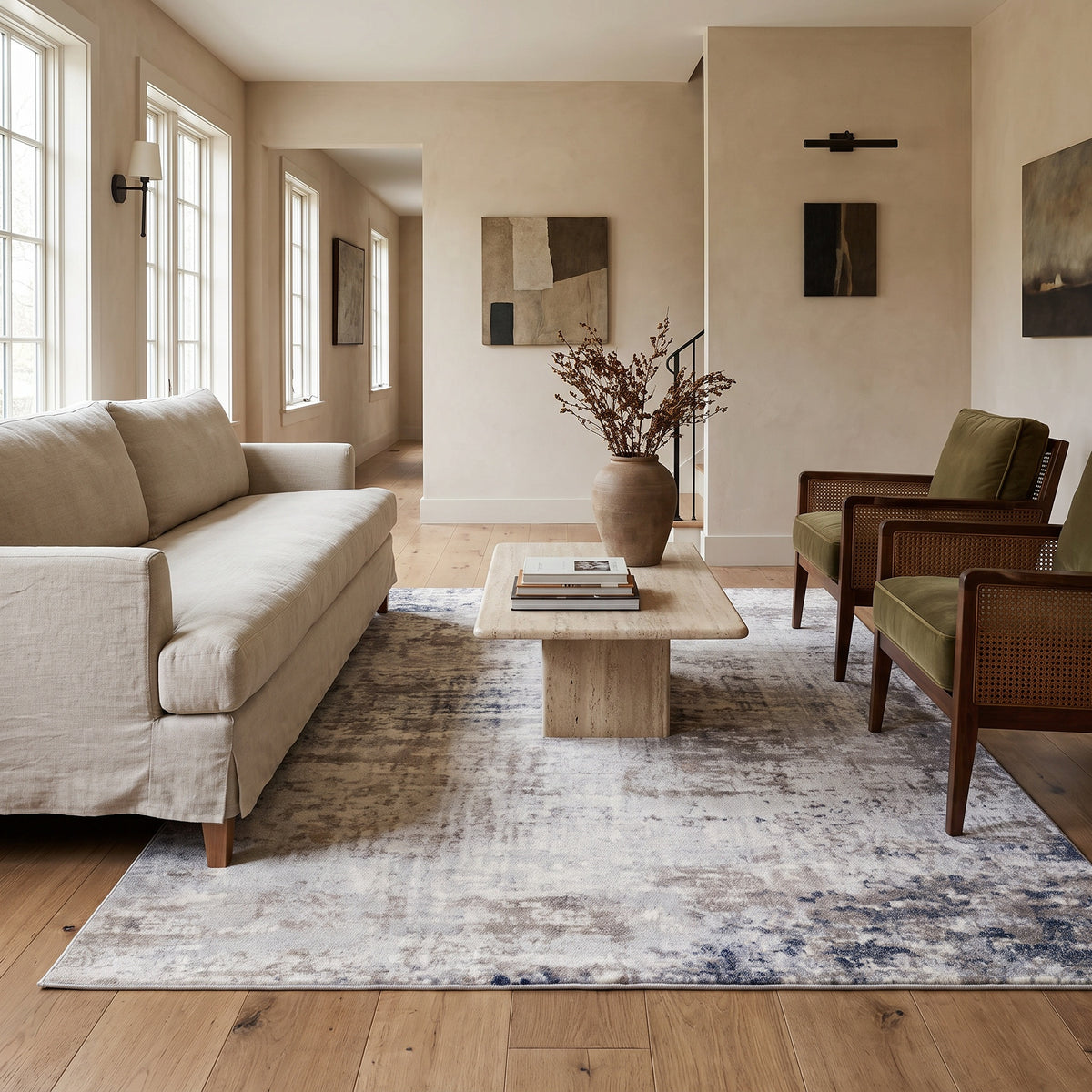 Maru Abstract Contemporary Blue Indoor Rug