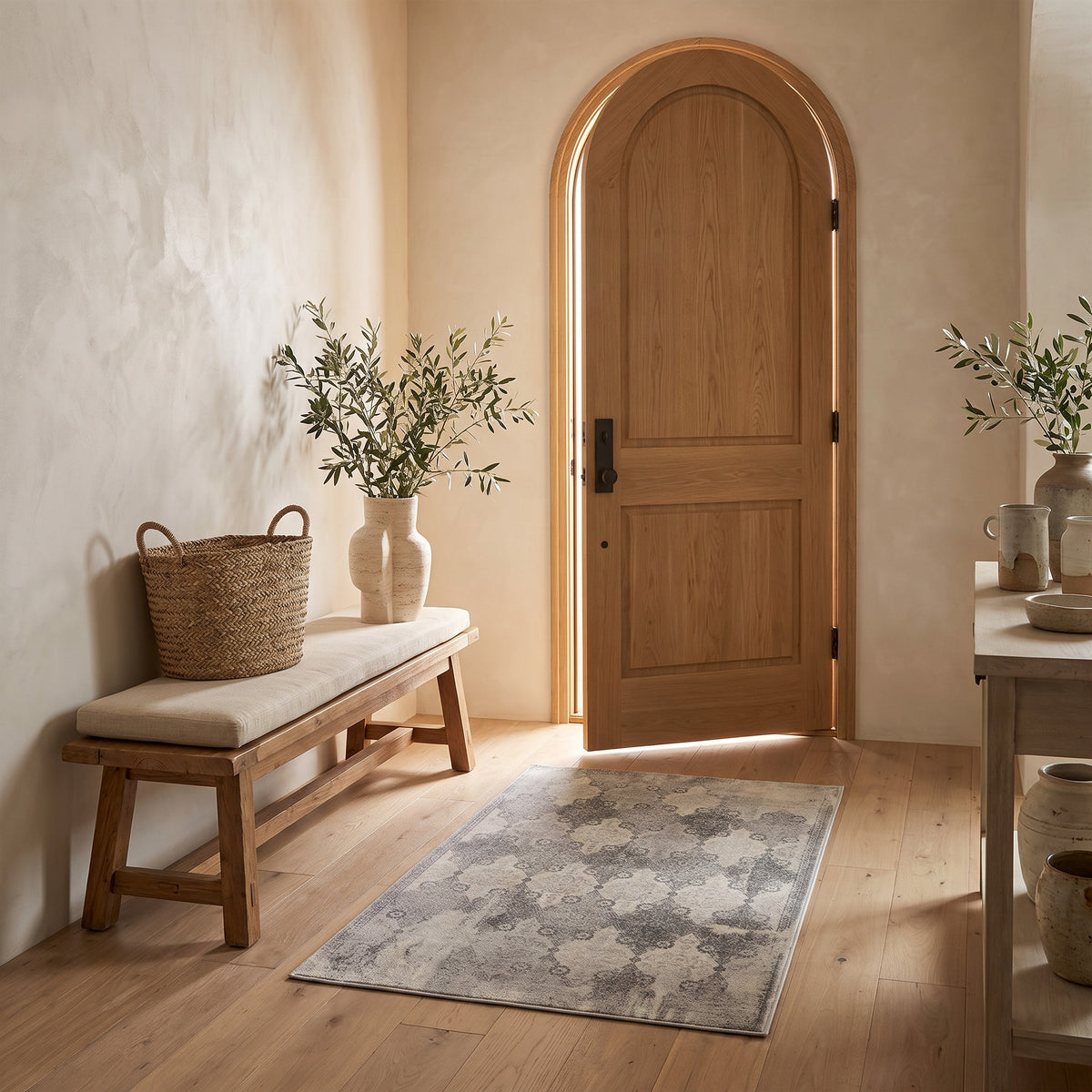Nazira Damask Contemporary Grey Indoor Rug