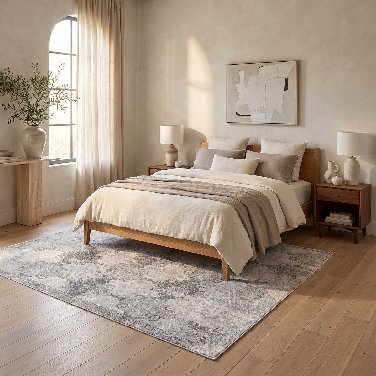 Nazira Damask Contemporary Grey Indoor Rug