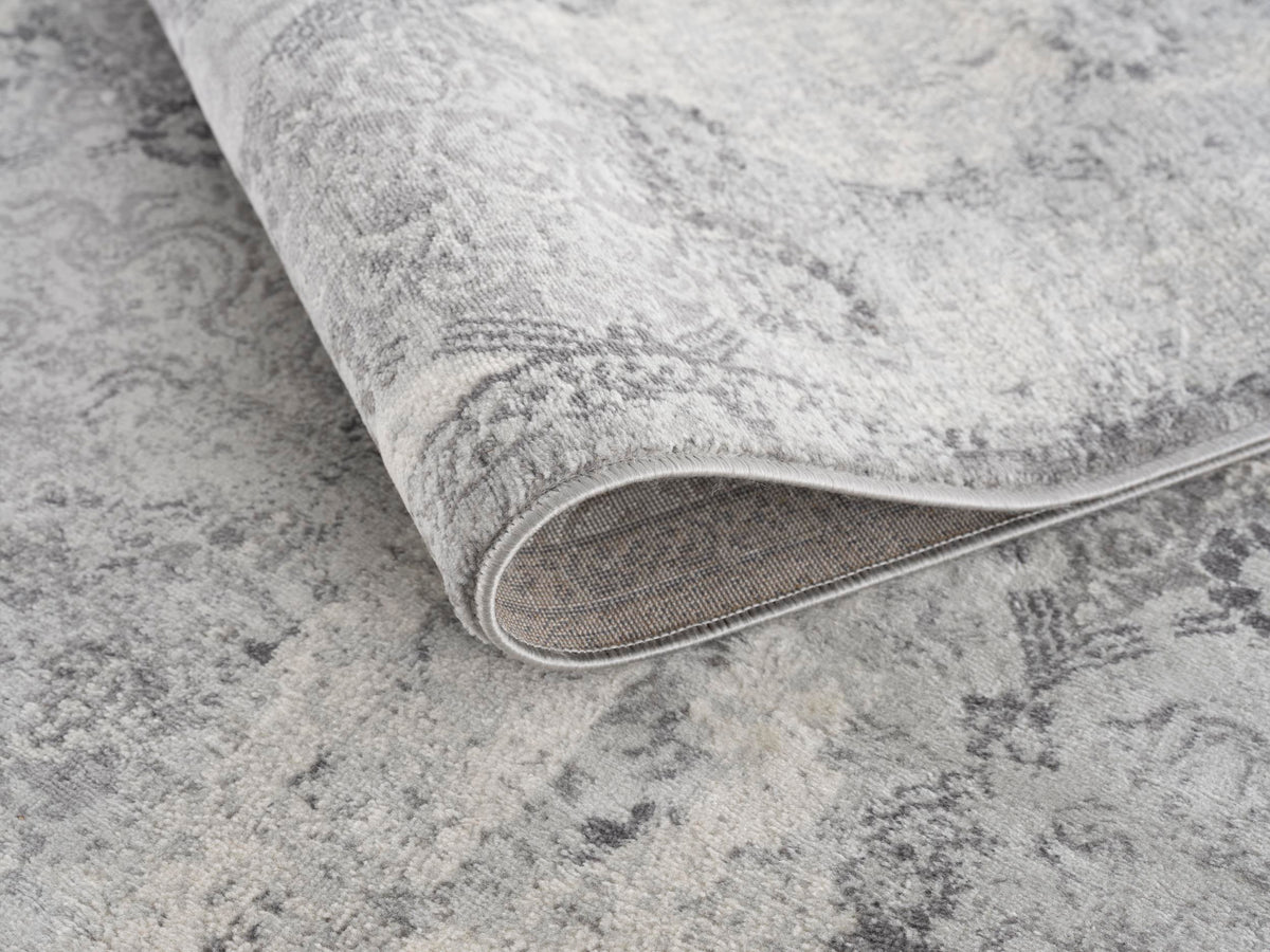 Nazira Damask Contemporary Grey Indoor Rug