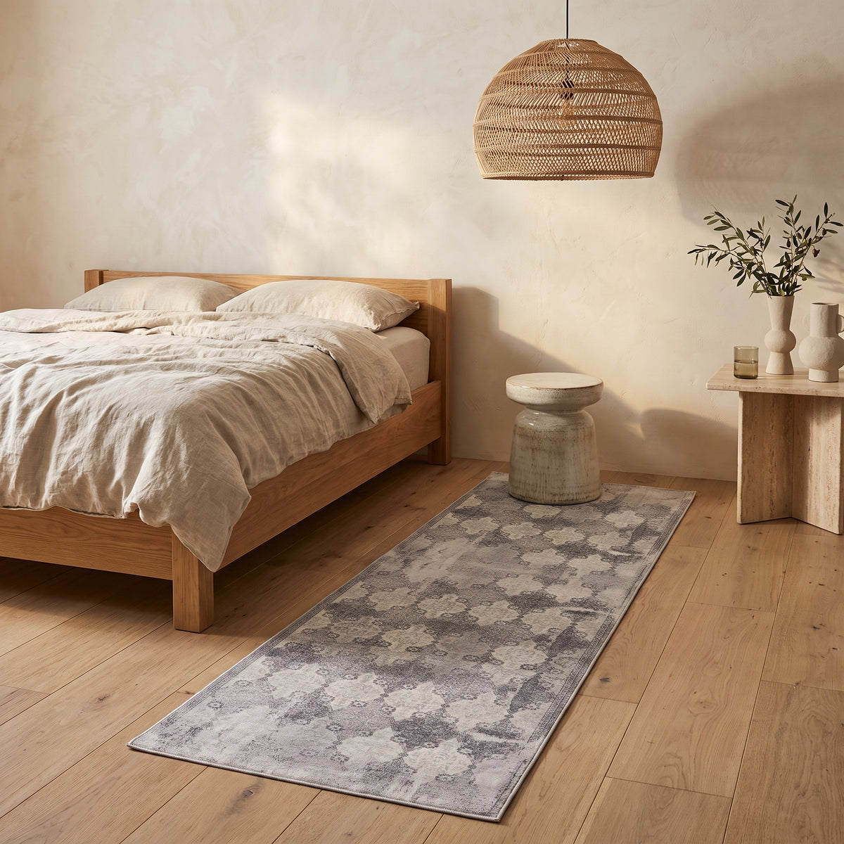 Nazira Damask Contemporary Grey Indoor Rug
