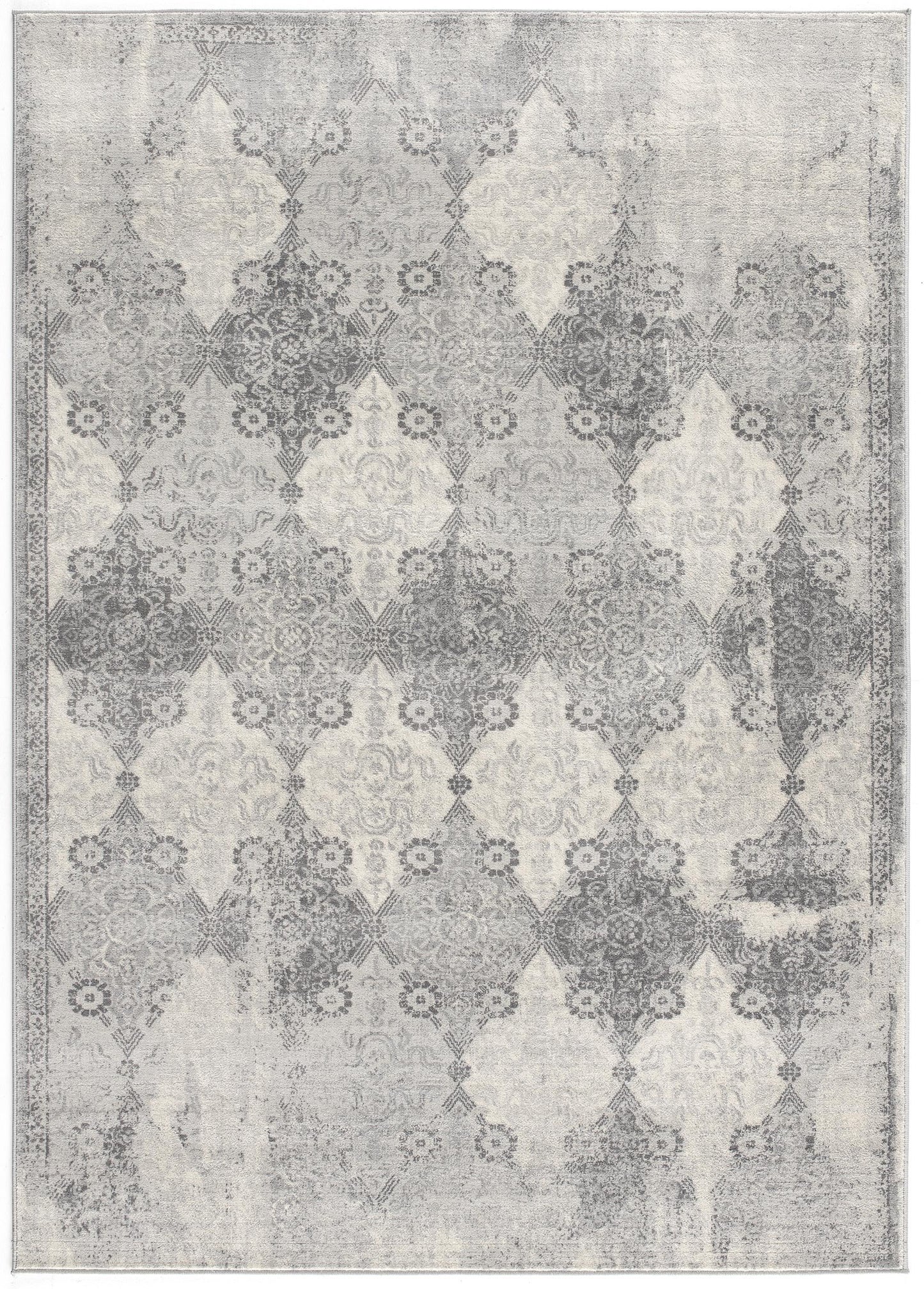 Nazira Damask Contemporary Grey Indoor Rug