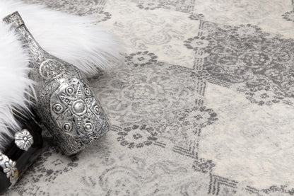 Nazira Damask Contemporary Grey Indoor Rug