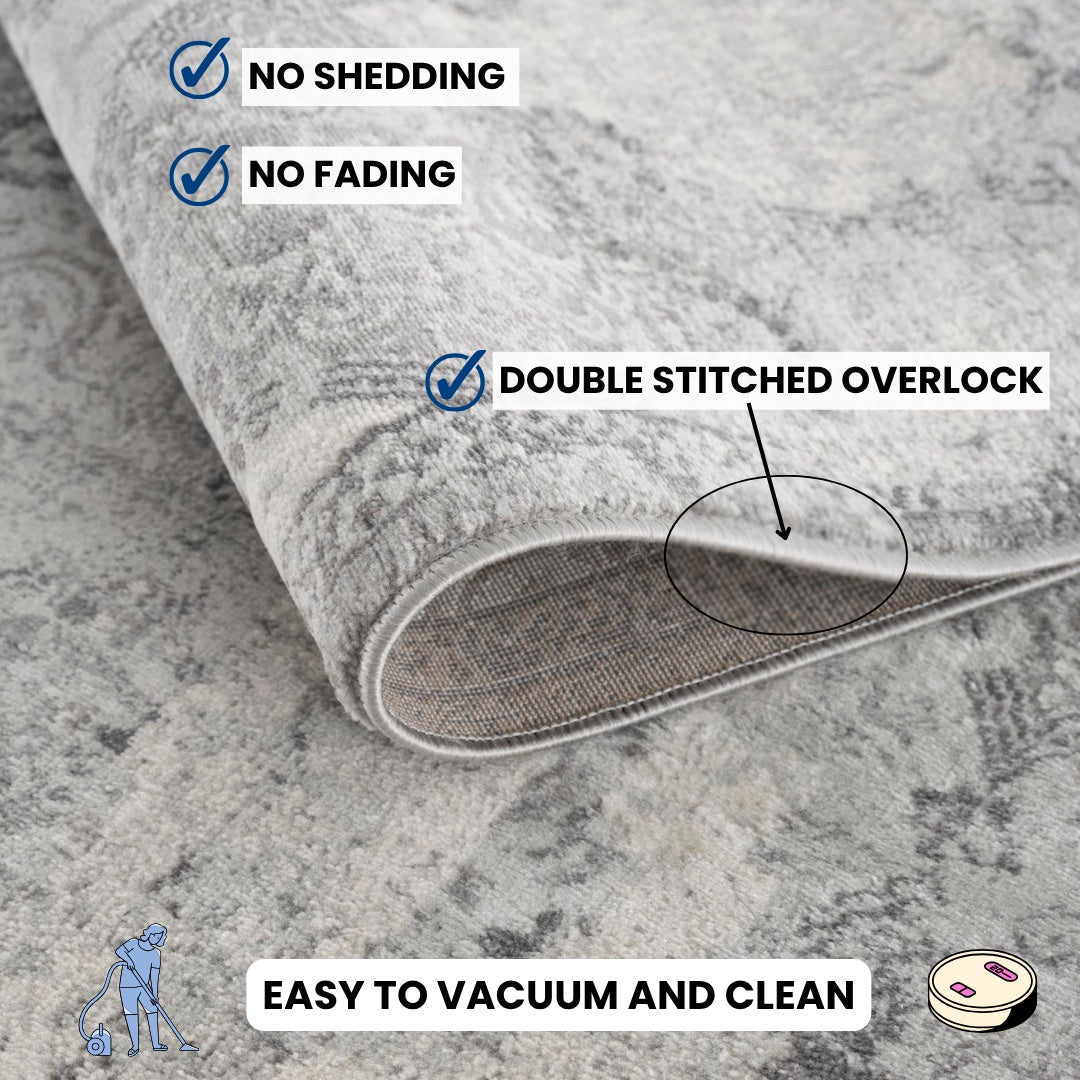 Nazira Damask Contemporary Grey Indoor Rug