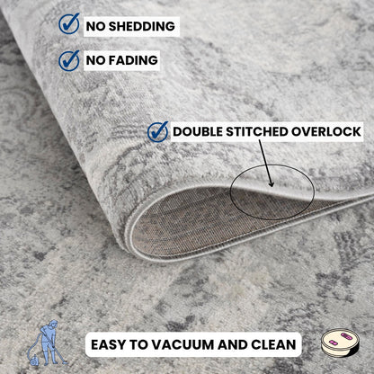 Nazira Damask Contemporary Grey Indoor Rug