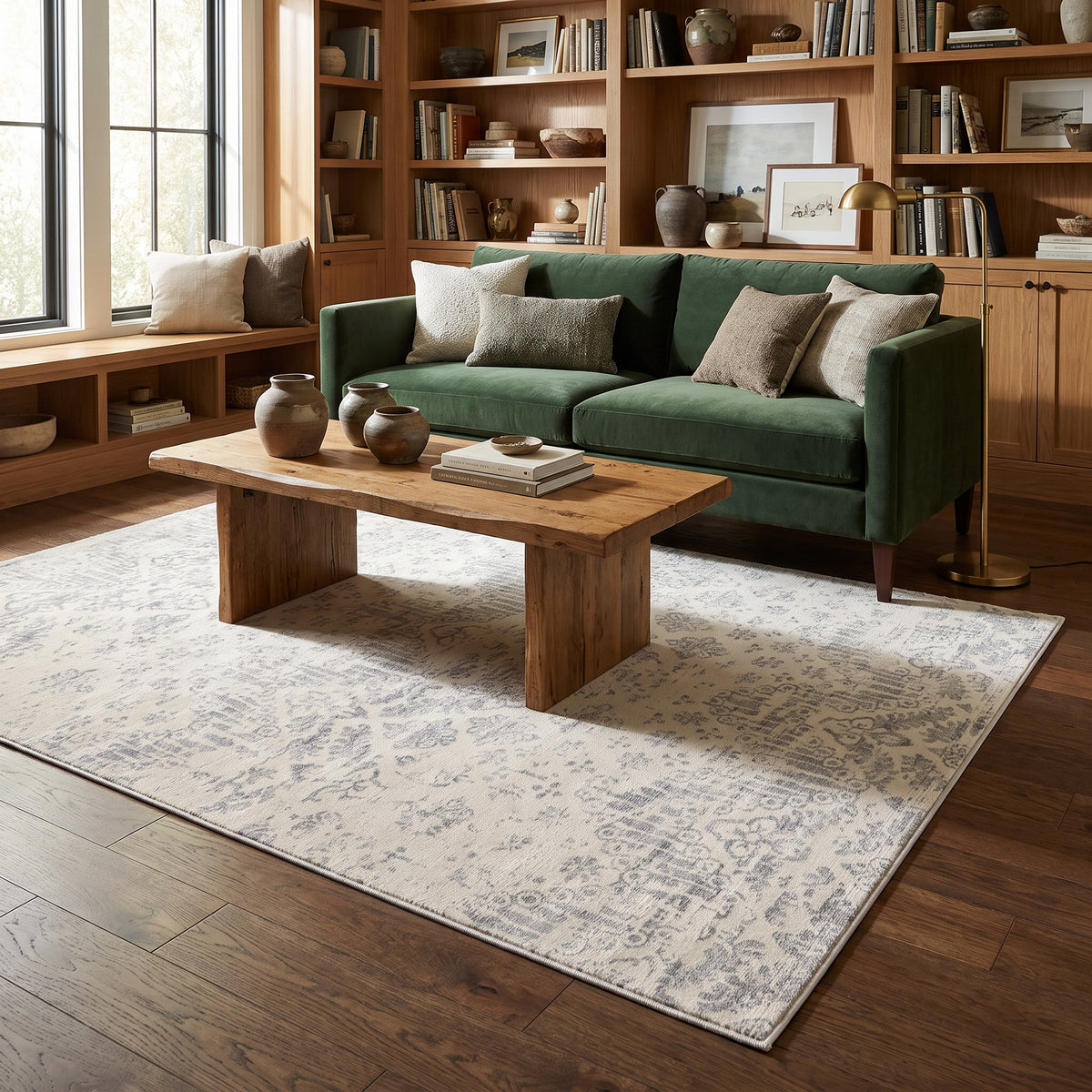 Liora Damask Traditional Grey Indoor Rug