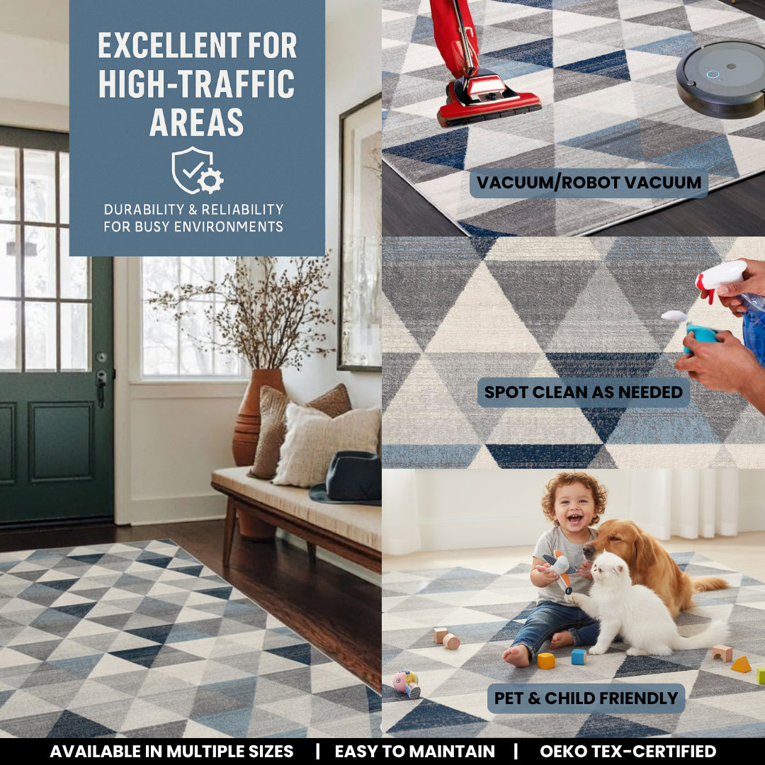 Tapis bleu côtier géométrique Havana