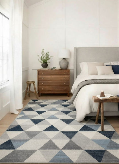Tapis bleu côtier géométrique Havana
