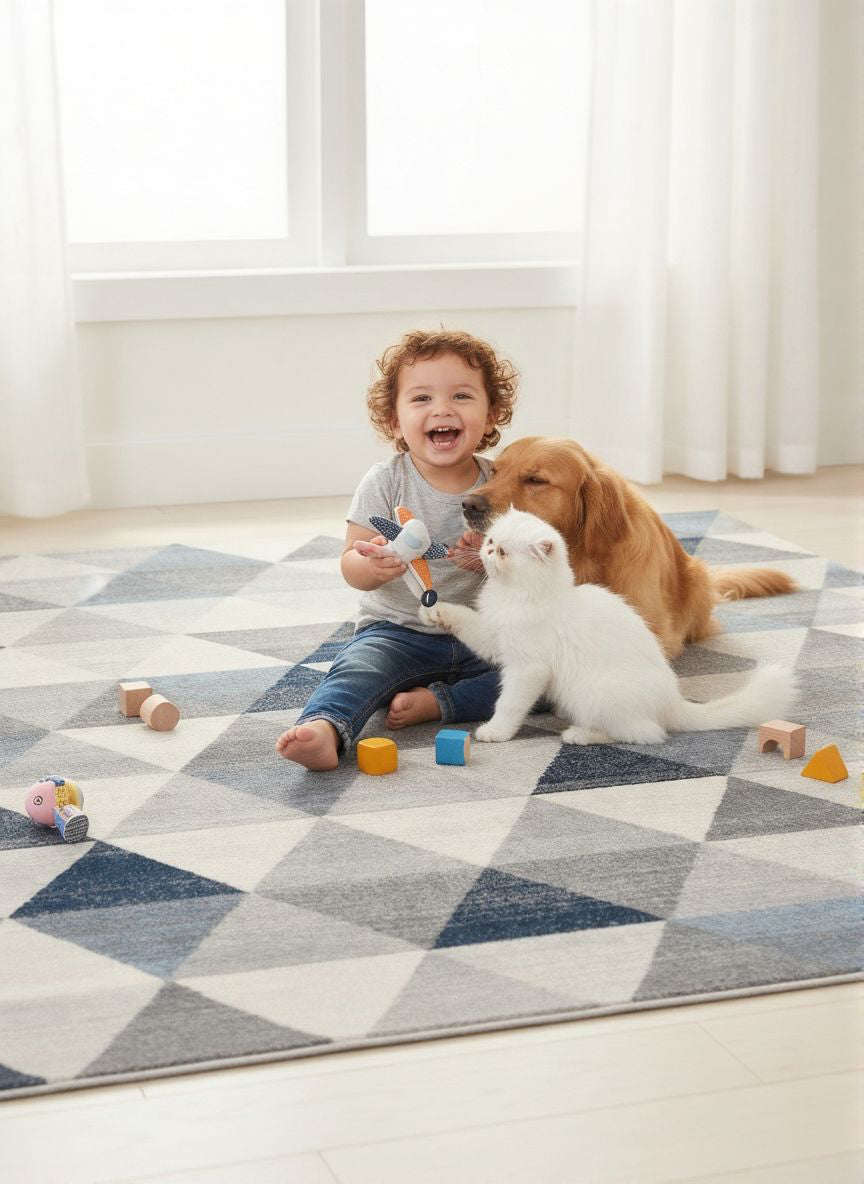 Eldin Geometric Contemporary Blue Indoor Rug