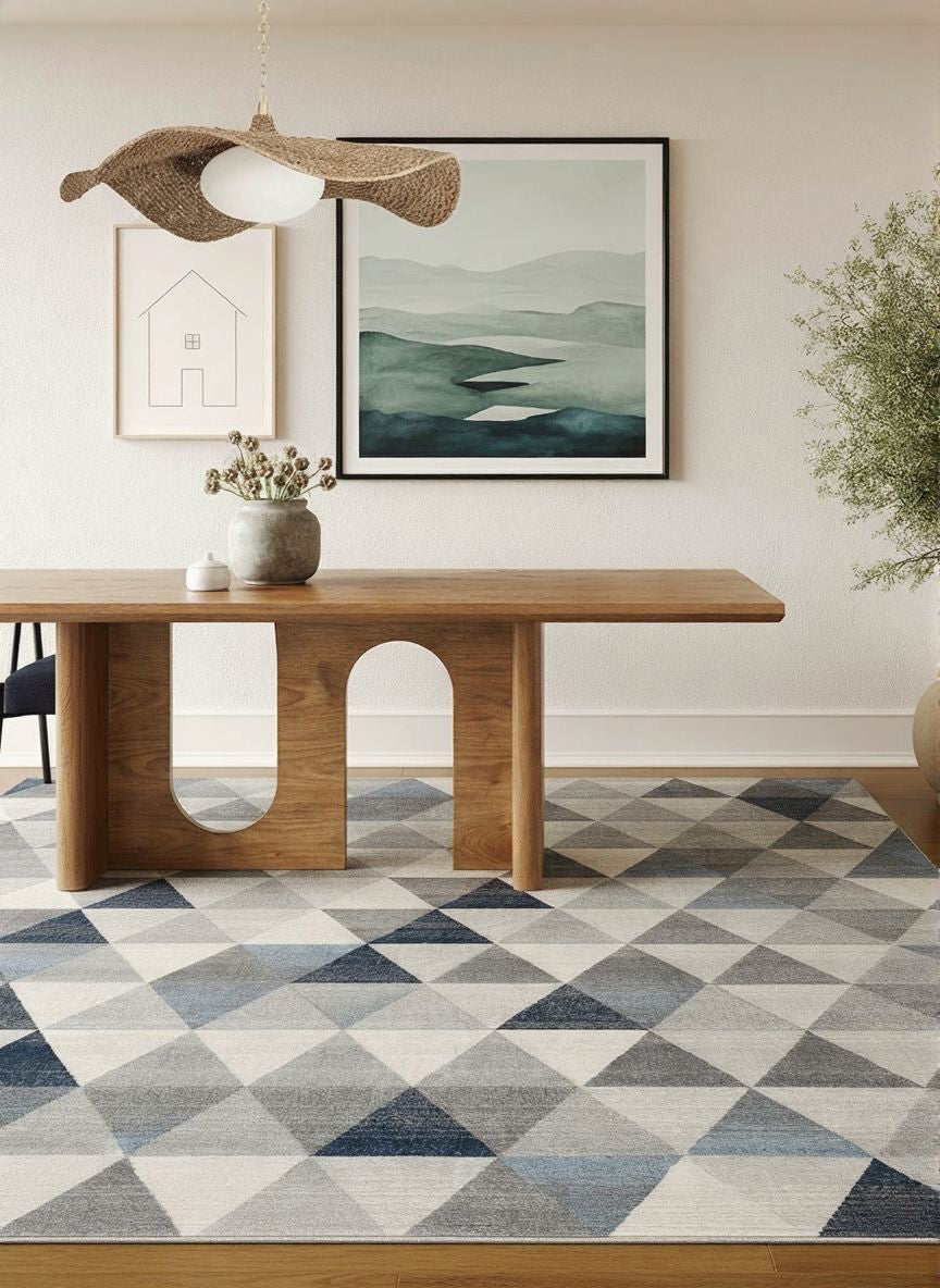 Eldin Geometric Contemporary Blue Indoor Rug