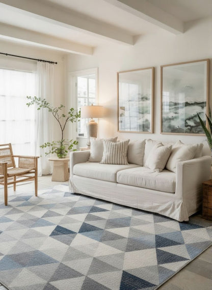 Tapis bleu côtier géométrique Havana